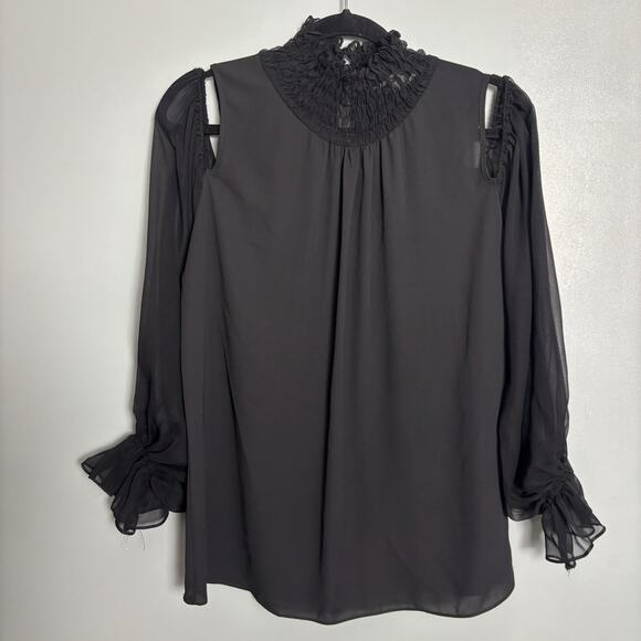 Lola Tops - LOLA & SOPHIE 100% Silk Women’s Long Lace Sleeve Black Top Medium Tank Blouse